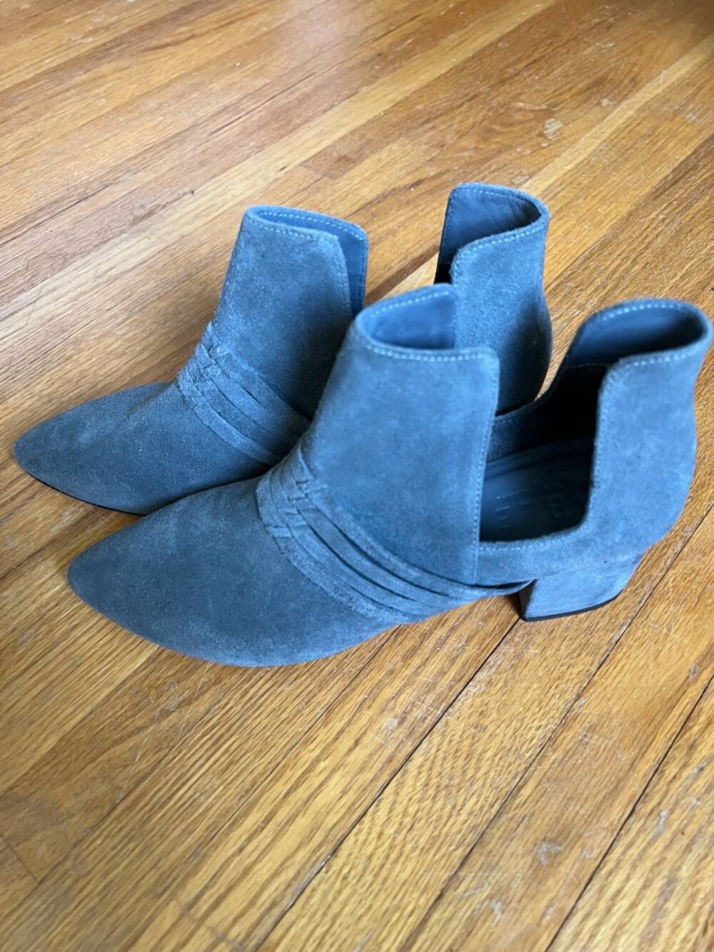 ABLE Suede Cutout Ankle Booties 7.5 | Black Pointed Toe | Block Heel | Boho Chic
